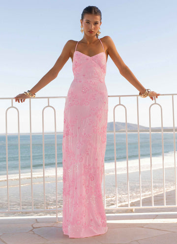 Vietta Sequin Cami Maxi Dress - Pink